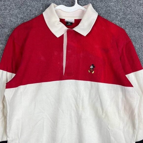Vintage Disney Wear Polo Rugby Red White Stripe USA‎ MADE Shirt Size M Men - Picture 2 of 9